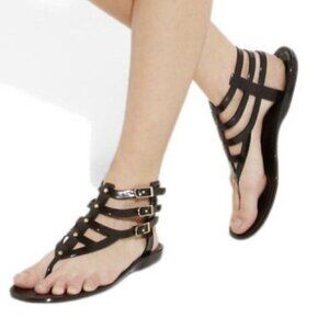 JIMMY CHOO Margot Black Gold Gladiator  Jelly Sandals size 37 / US 7